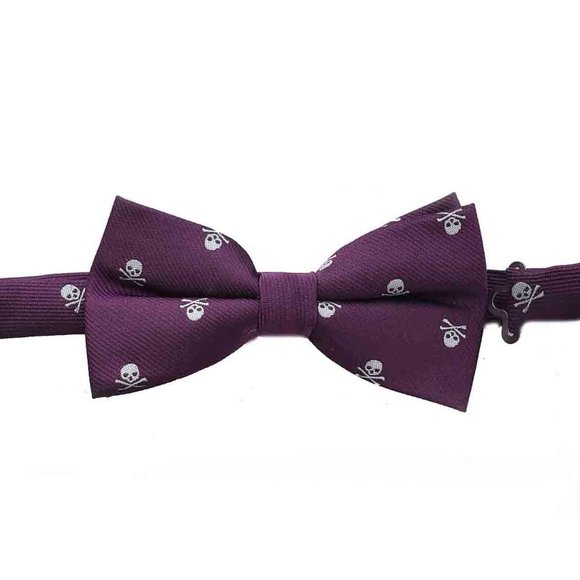 Gascoigne Purple Bow Tie Skull Crossbones Pattern Pre-Tied Men's OS Adjustable - Picture 1 of 1